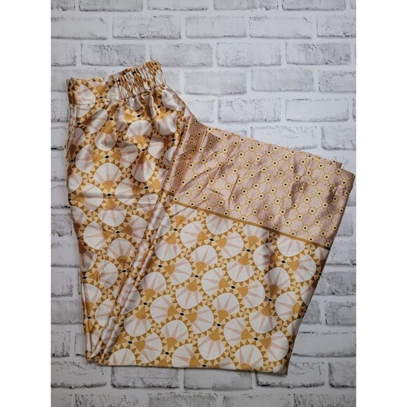 House of Harlow High Rise Palazzo Pants Geometric Design Gold Blush Size L - Picture 1 of 8